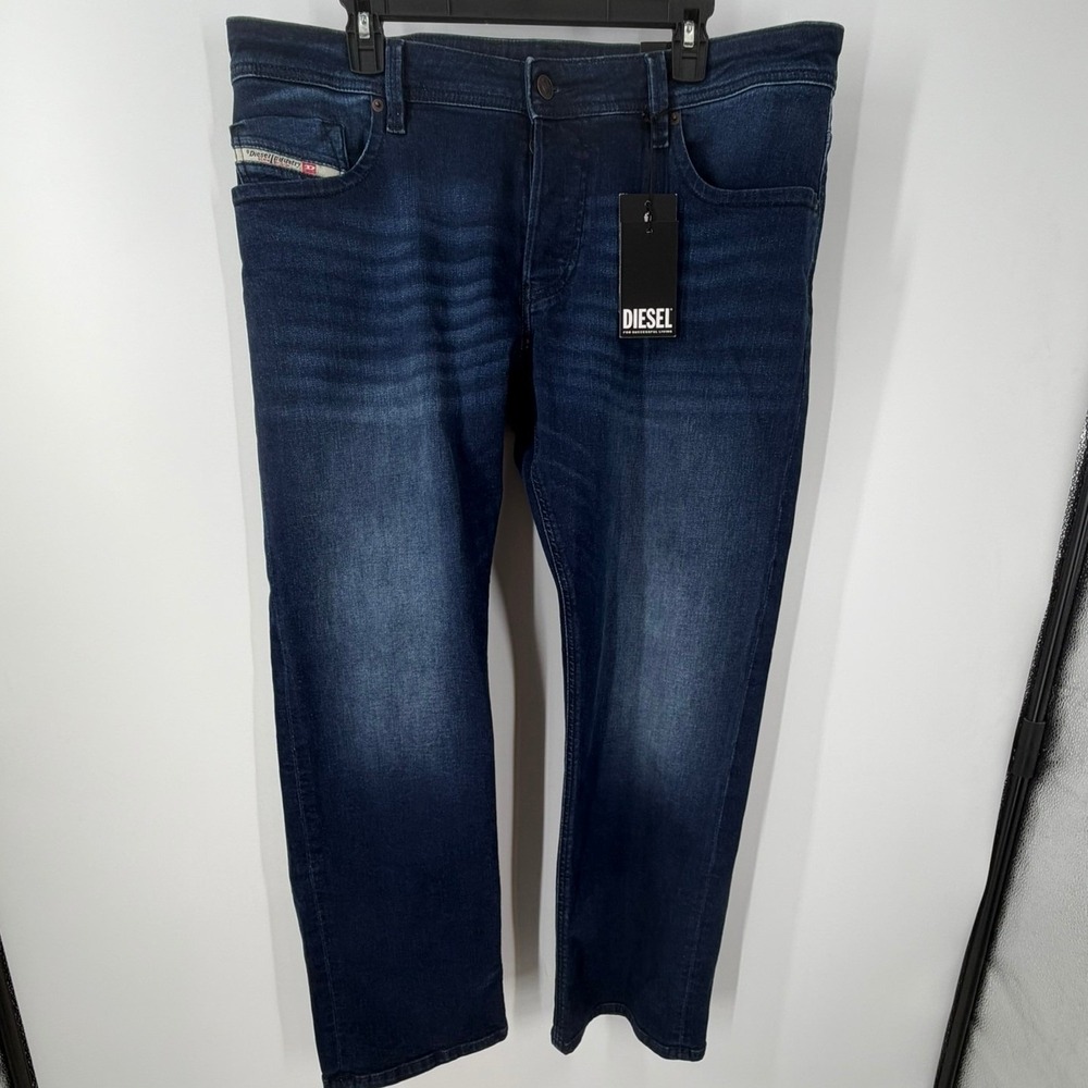 Diesel Markee Straight Jeans Mens 38x30 Dark Wash Indigo Distressed Denim Pants